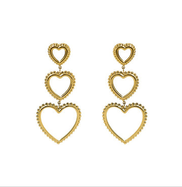 Triple Heart Drop Earrings