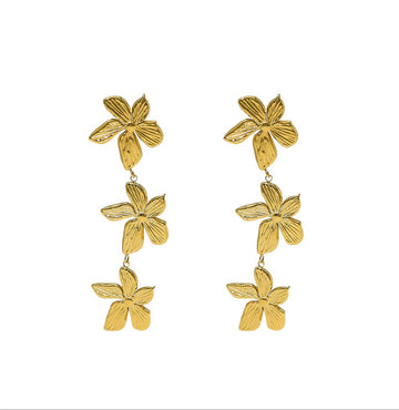 Triple Bloom Gold Earrings