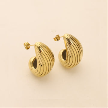 Textured Wave Hoop Earrings – Gold
