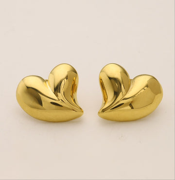 Puffed Gold Heart Studs