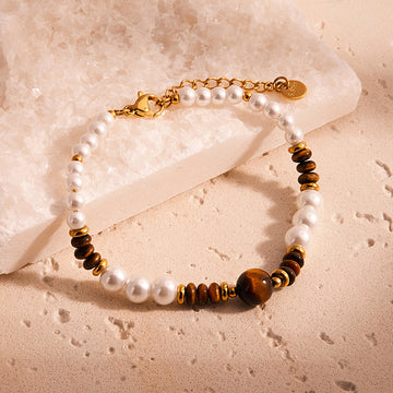 Pearl & Tiger Eye Bead Bracelet