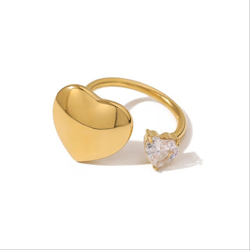 Gold Heart Charm Ring with Zircon-17mm