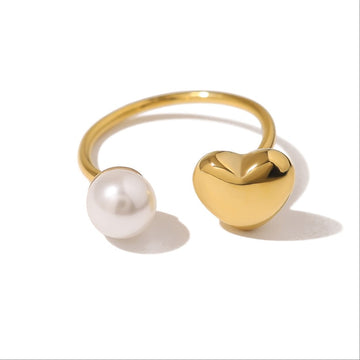 Pearl & Heart Adjustable Ring-17mm