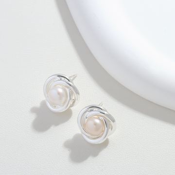 Twist Knot Pearl Stud Earrings