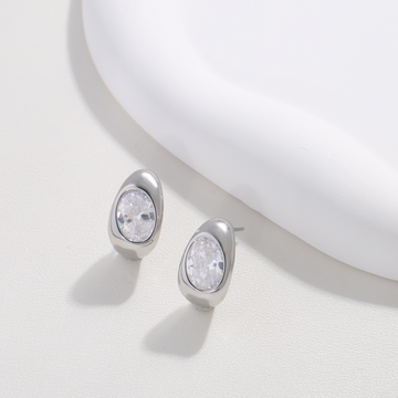 Silver Gemstone Halo Studs