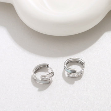 Pearl and Crystal Silver Huggie Earrings