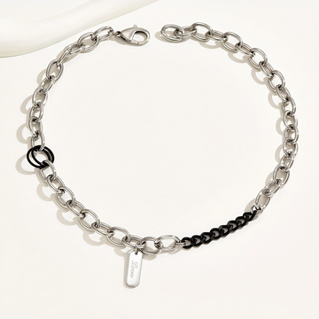 Silver Link & Black Bar Necklace