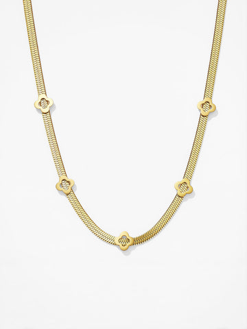 Clover Accent Gold Herringbone Necklace
