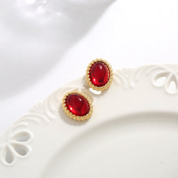 Red Oval Stone Studs