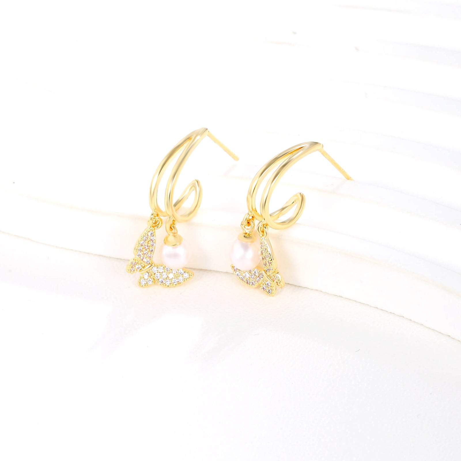 Golden Pearl Twist Earrings