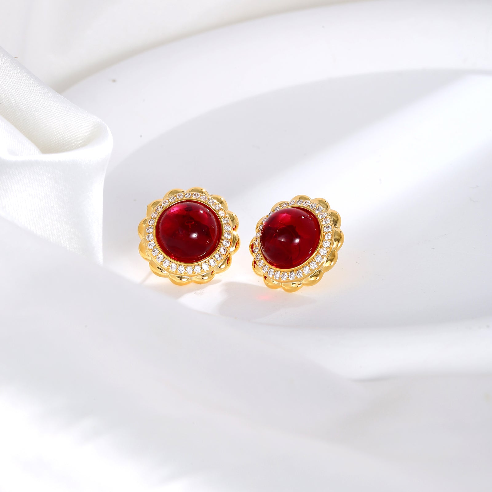 Royal Ruby Halo Studs