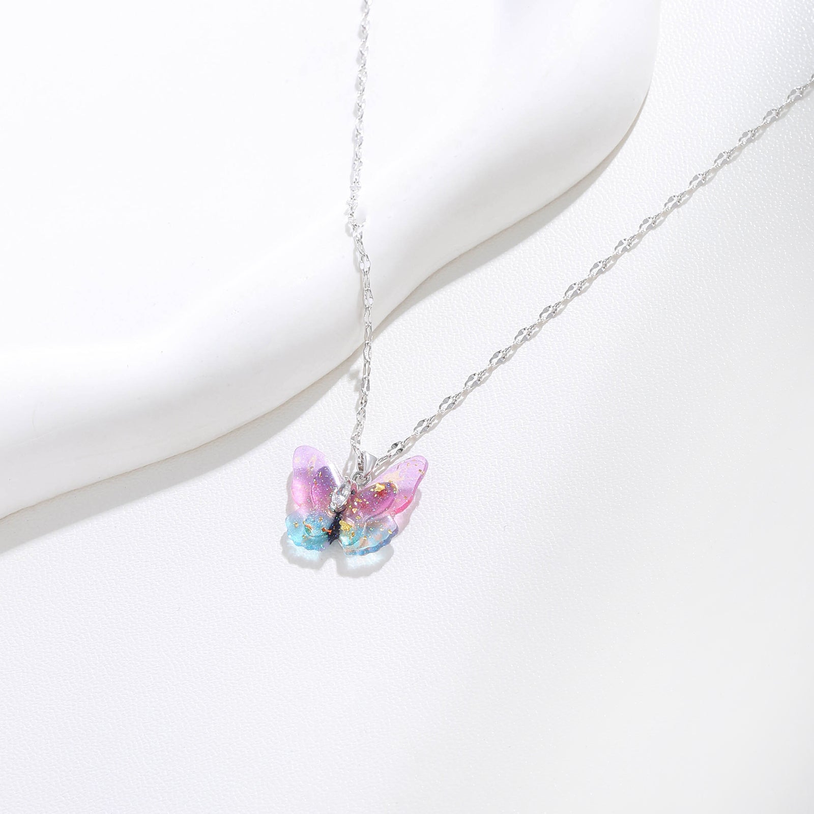 Iridescent Butterfly Pendant Necklace