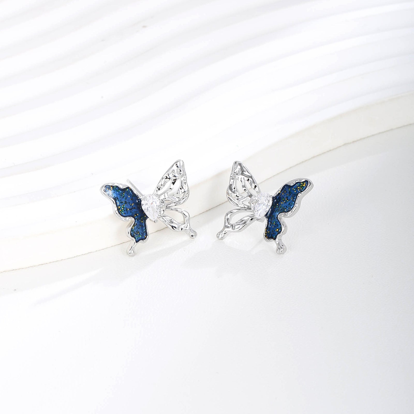Blue and Silver Butterfly Studs