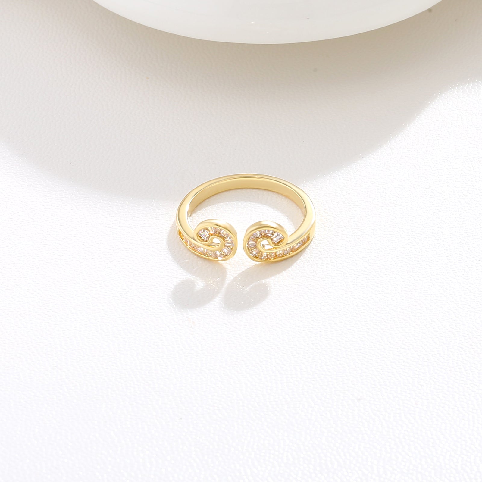 Gold Twirl Crystal Open Ring  17mm
