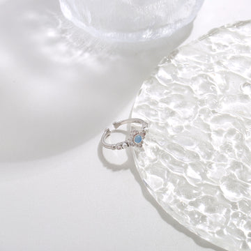 Blue Stone Floral Silver Ring  17mm