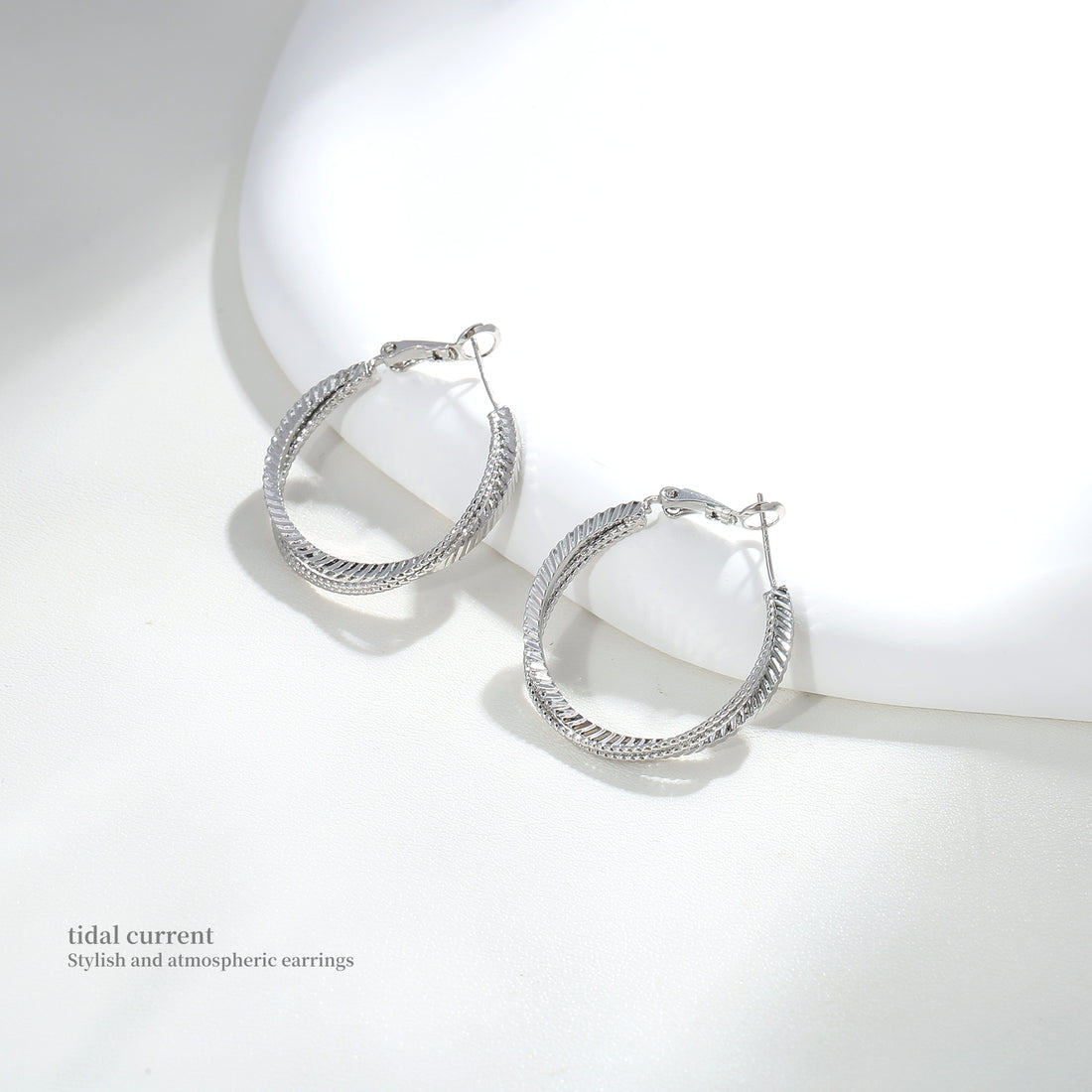 Silver-Textured Hoop Earrings