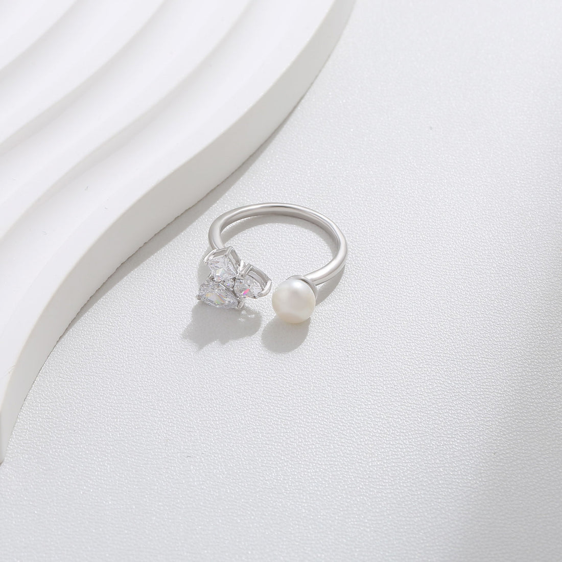Silver Pearl Accent Ring  17mm