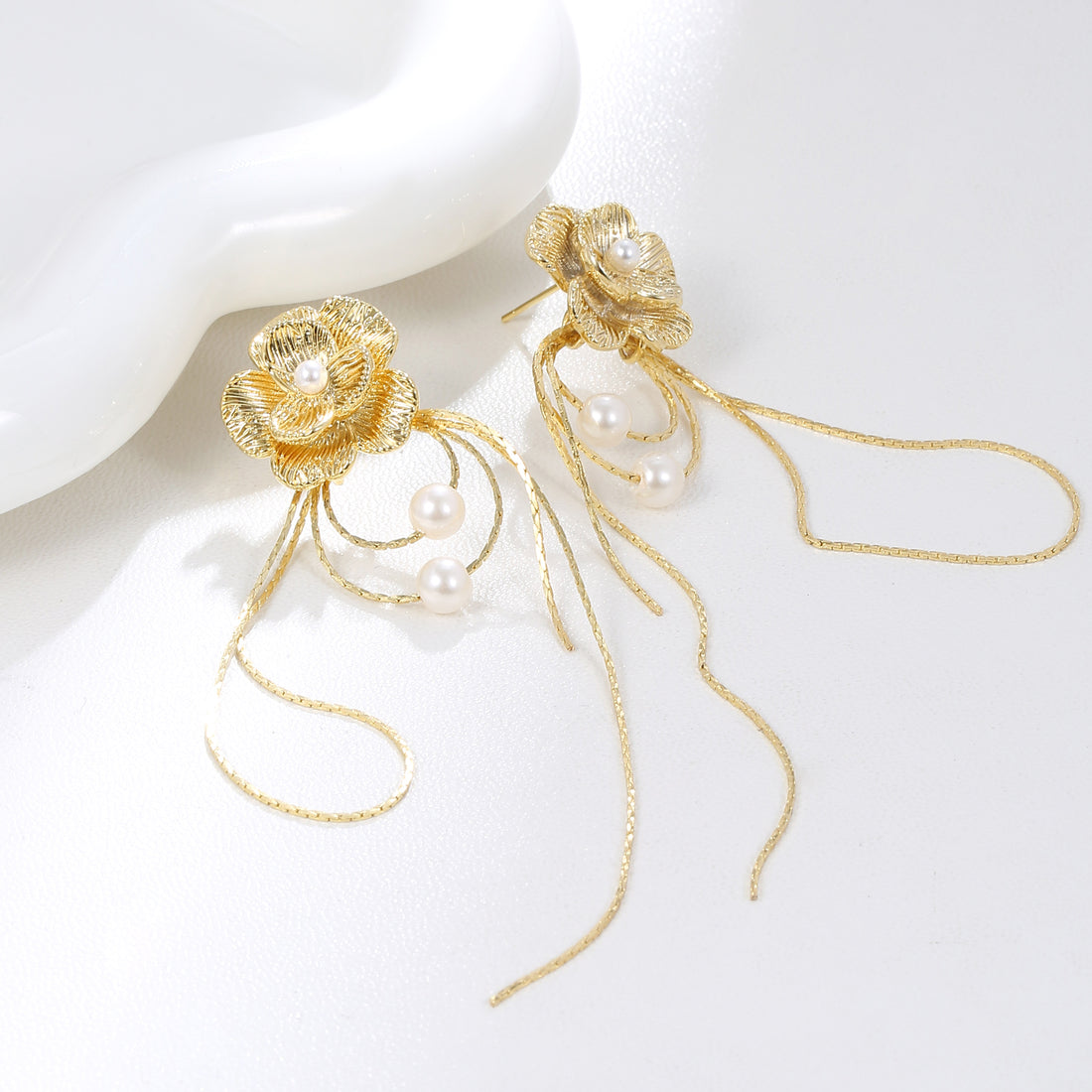 Gold Rose Thread Earrings