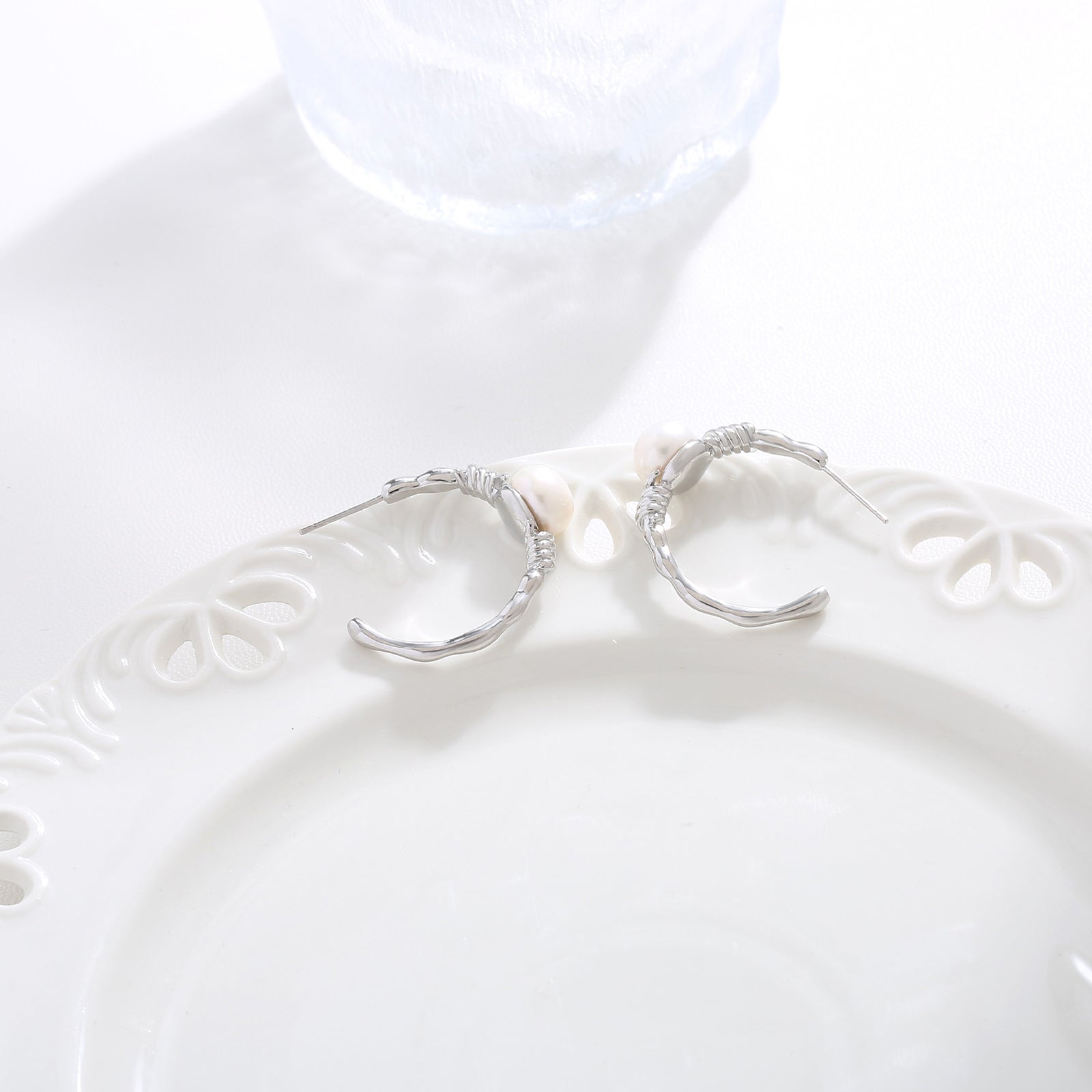 Silver Pearl Hoop Earrings