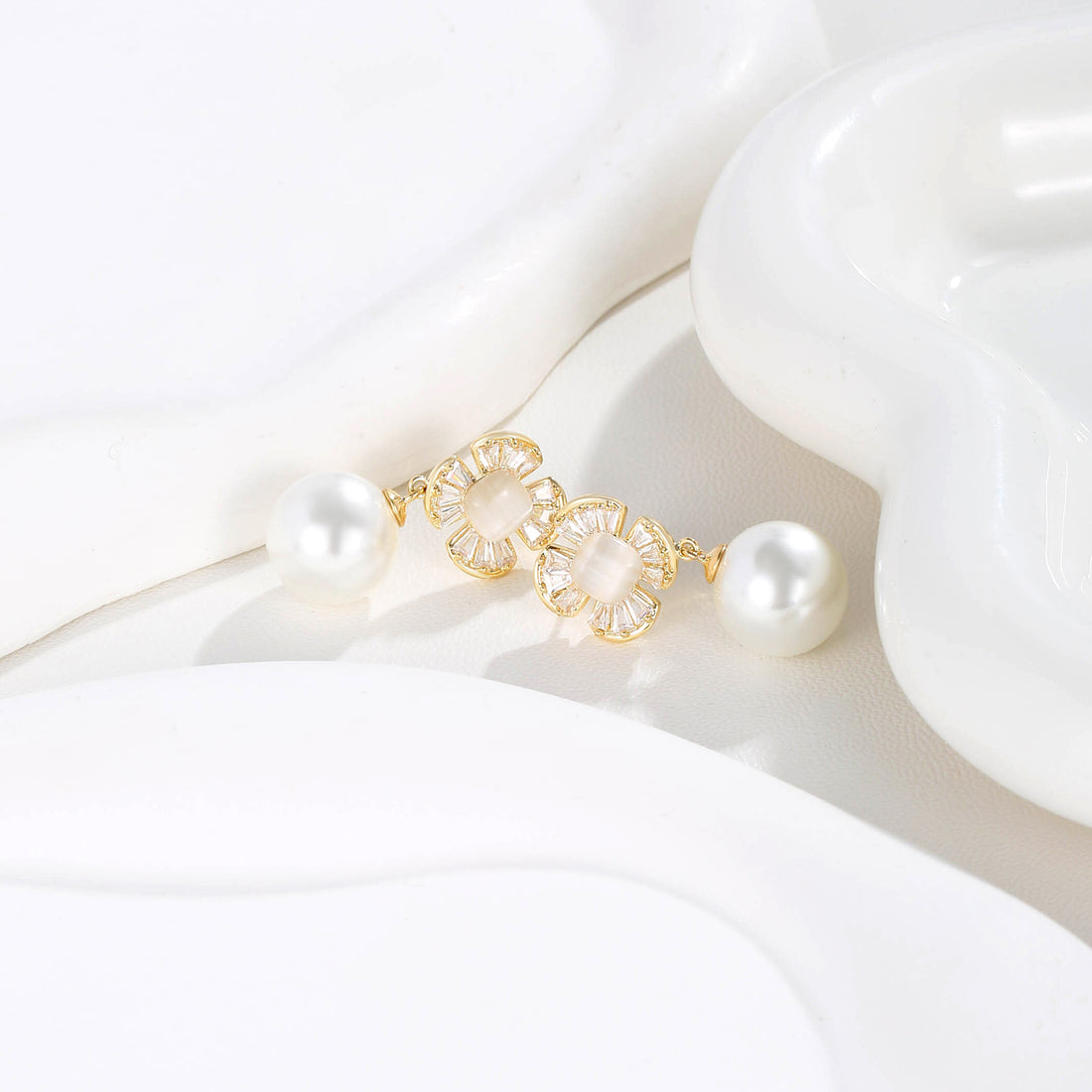 Gold Pearl Chain Earrings