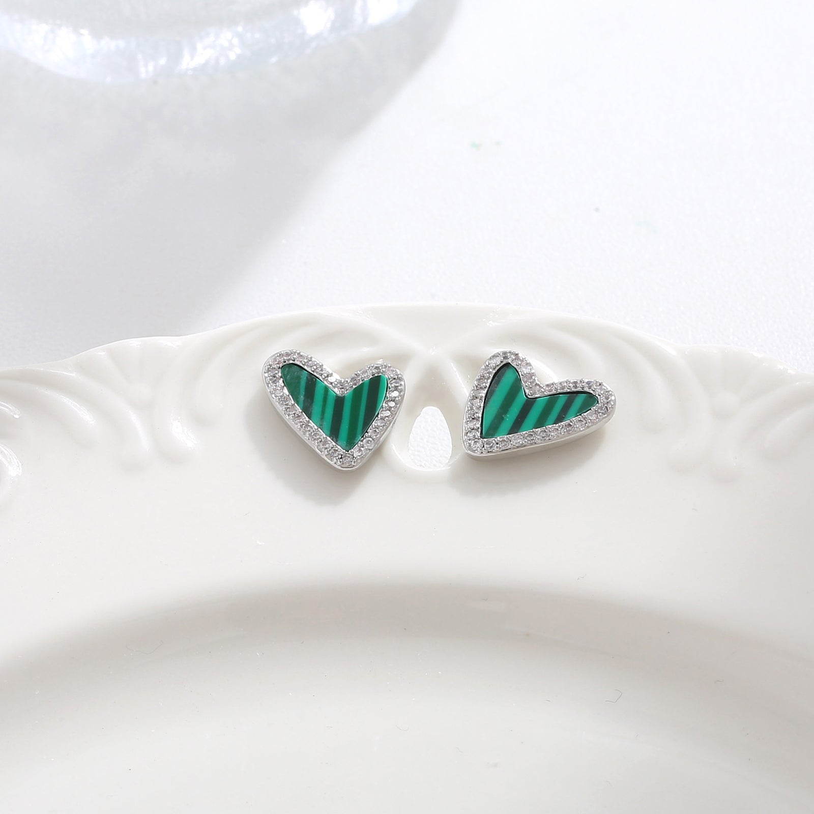 Green Ripple Heart Studs