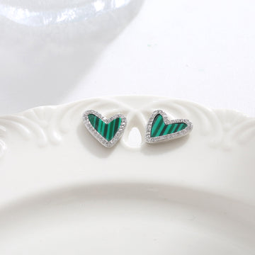 Green Ripple Heart Studs