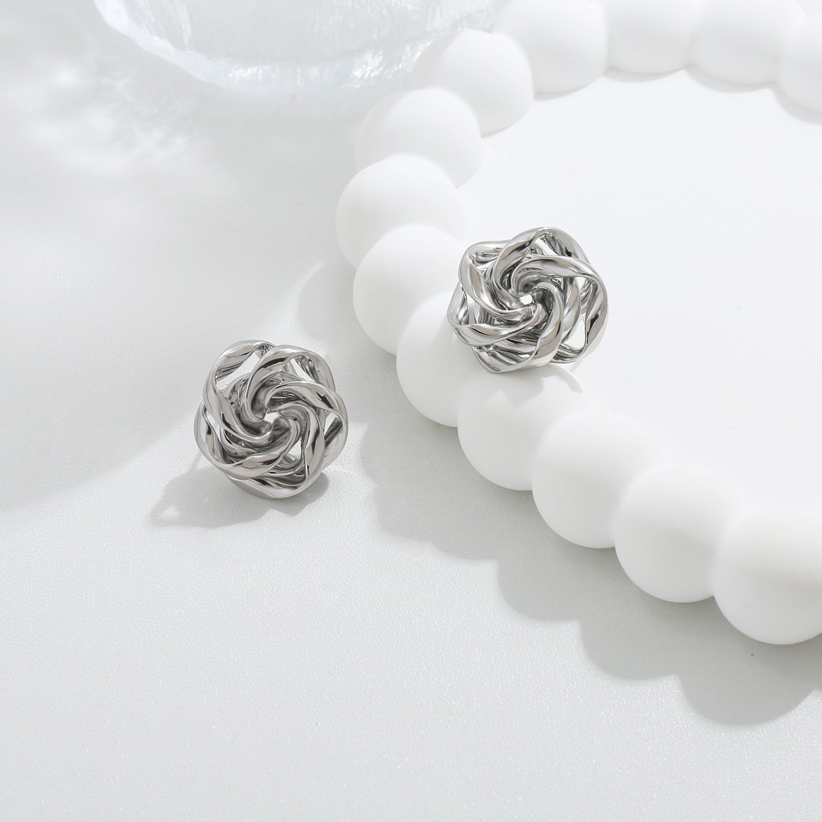 Silver Rose Knot Studs