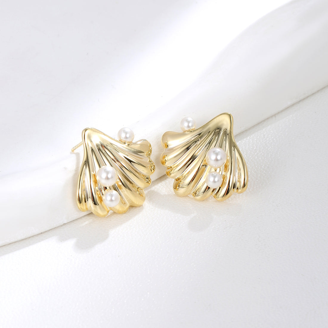 Golden Fan Shell Studs