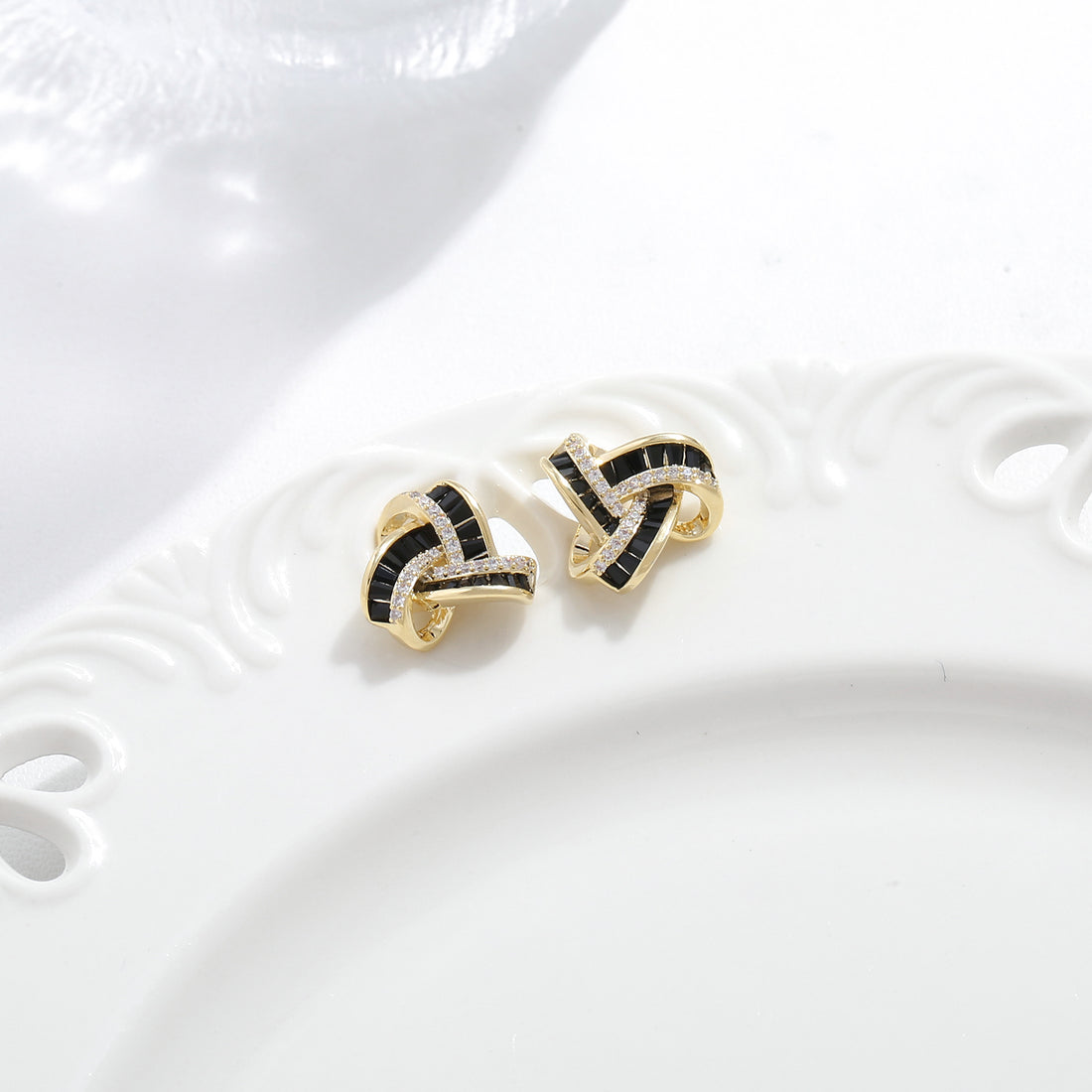 Black Enamel Twist Studs