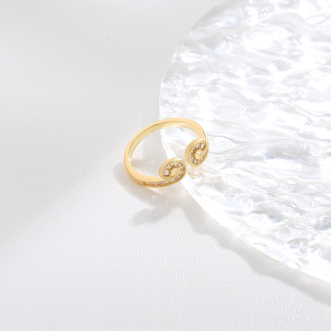 Gold Twirl Crystal Open Ring  17mm