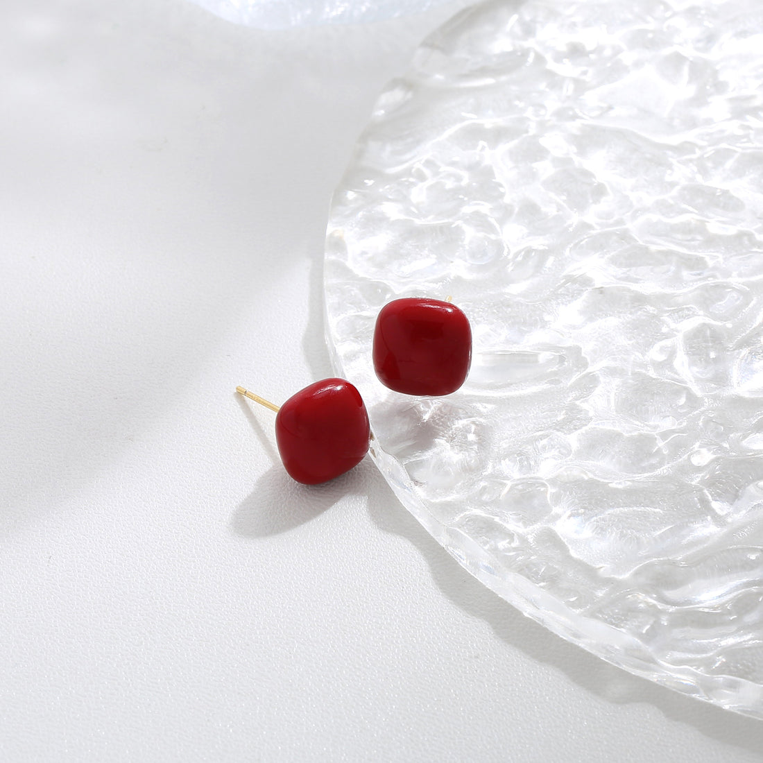 Smooth Red Stud Earrings