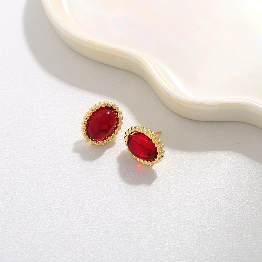Red Oval Stone Studs