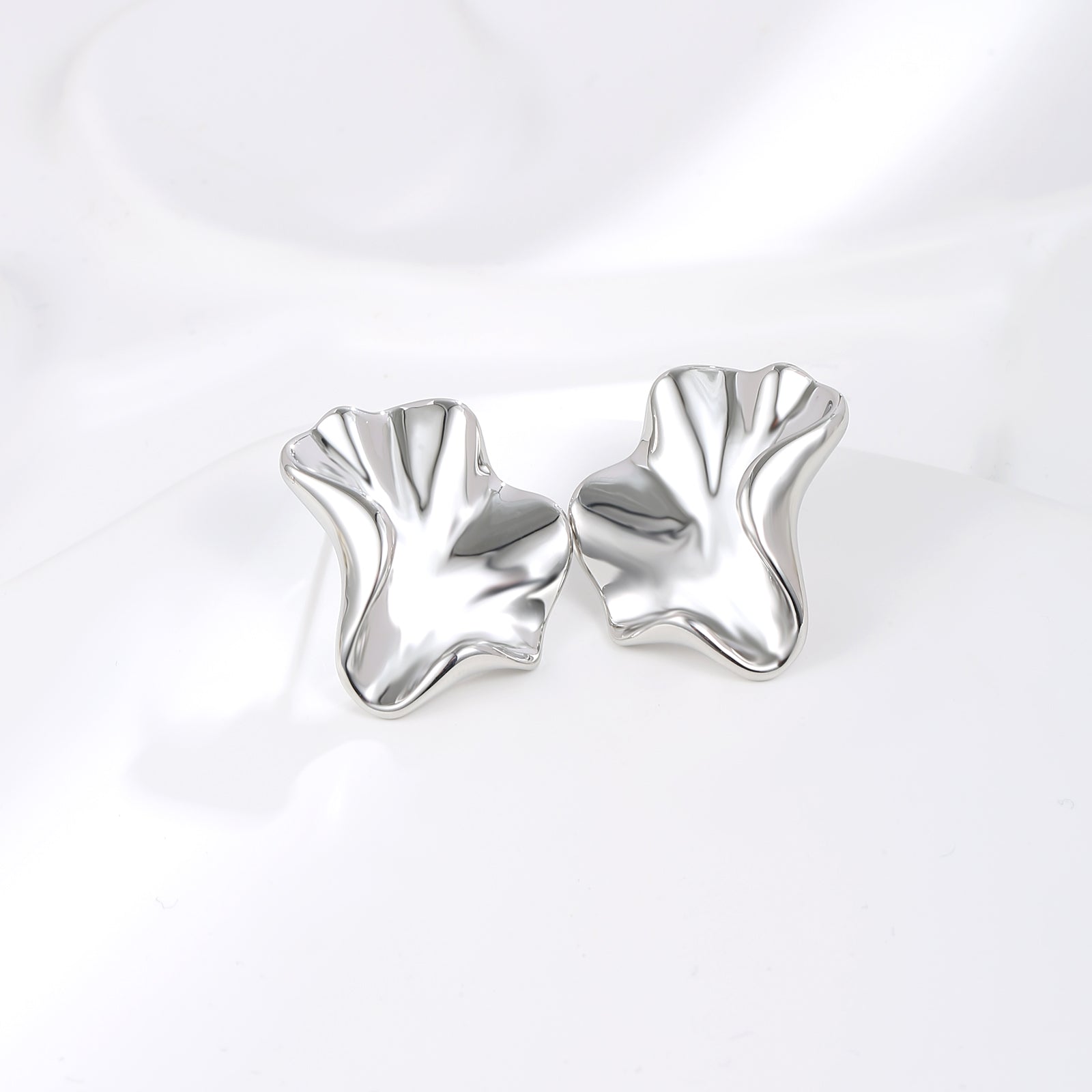 Silver Petal Stud Earrings
