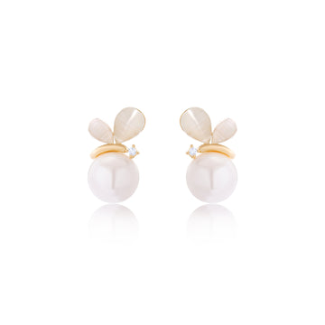 Petite Leaf Pearl Studs