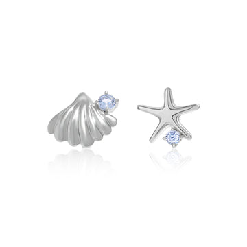 Seashell and Starfish Mismatched Stud Earrings