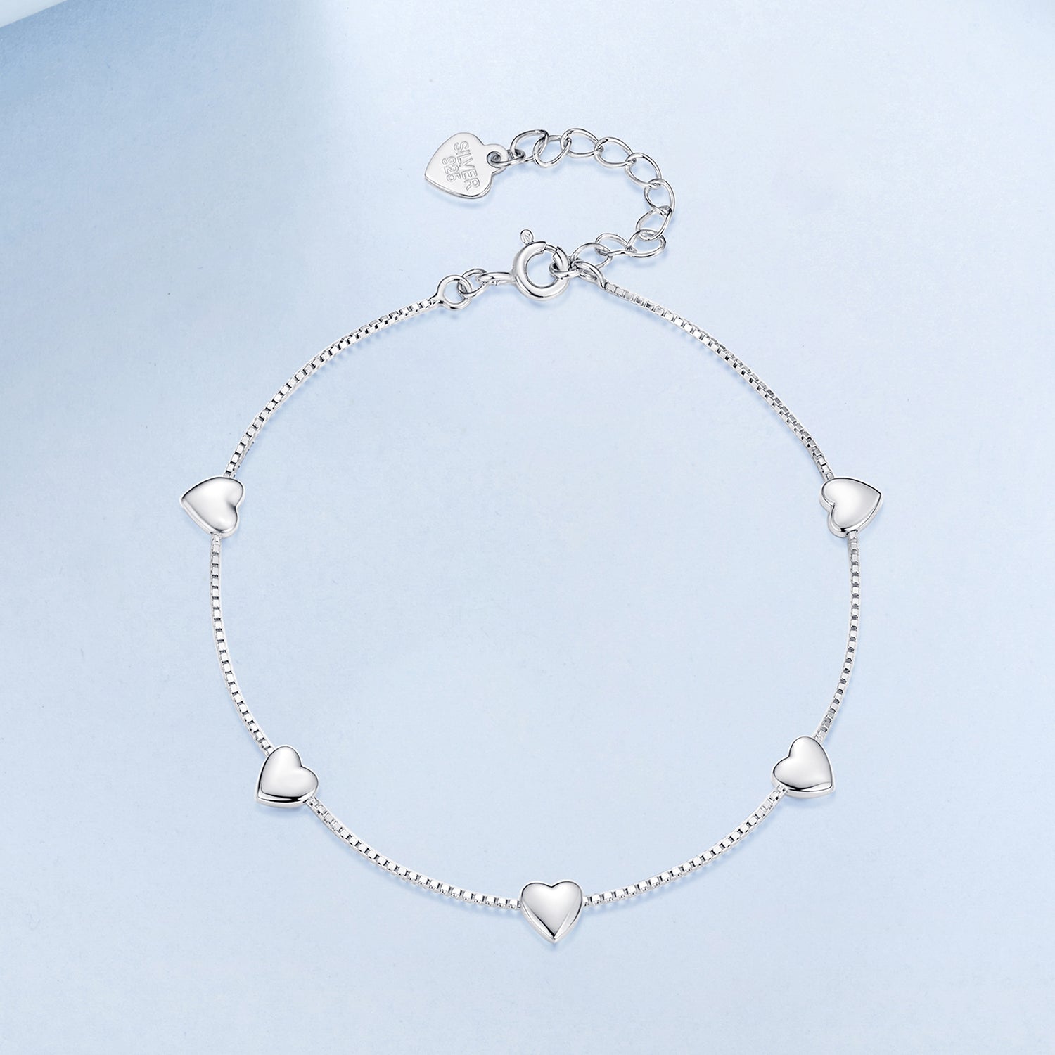 Sterling Silver Heart Station Bracelet