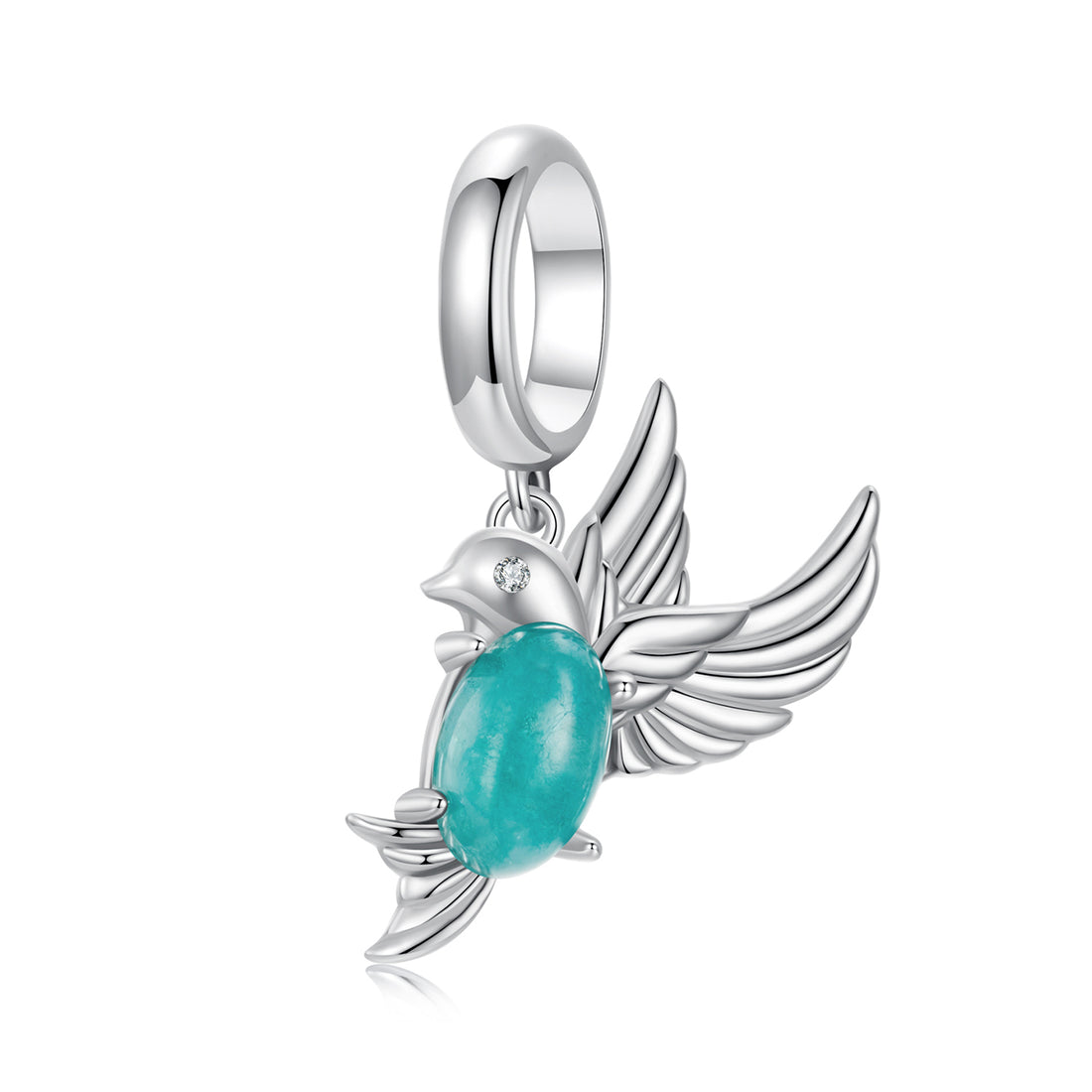 Silver pendant with a turquoise stone on a white background