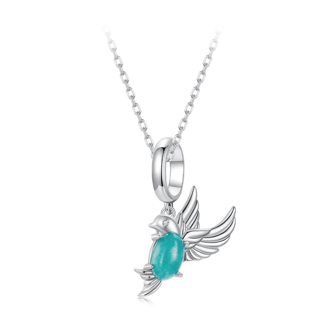 Silver pendant with a turquoise stone on a white background