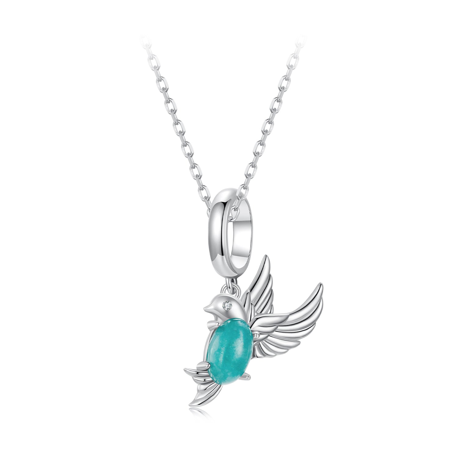 Silver pendant with turquoise stone on a white background