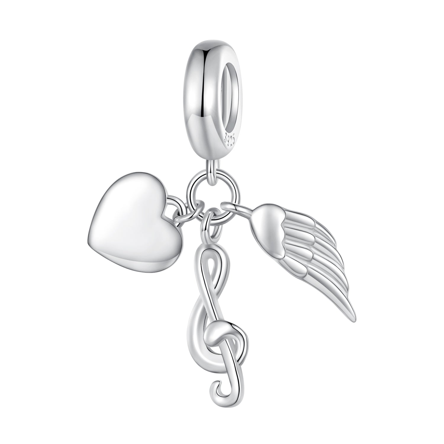 Heart, Wing & Music Note Sterling Silver Charm