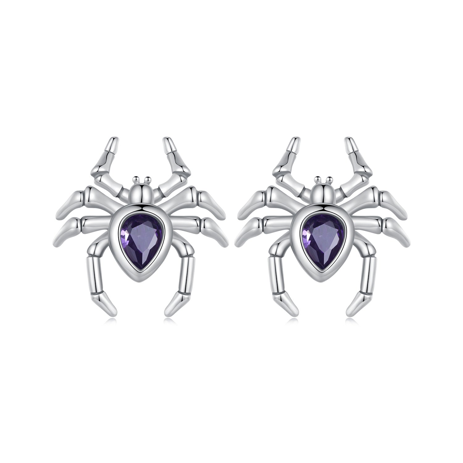 Spider Stud Earrings with Purple Heart Crystal