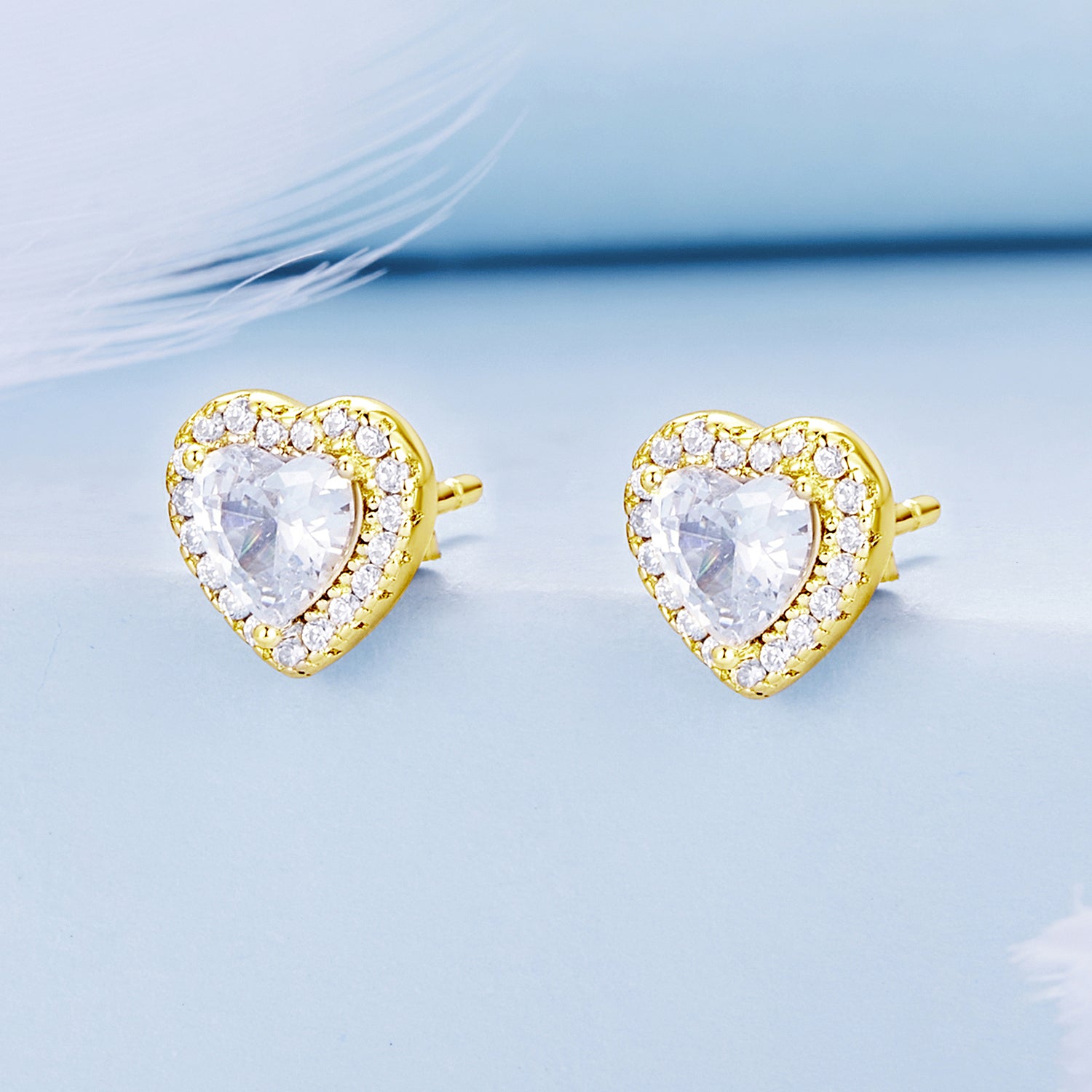 Gold Heart Halo Stud Earrings