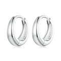 Pair of silver hoop earrings on a white background