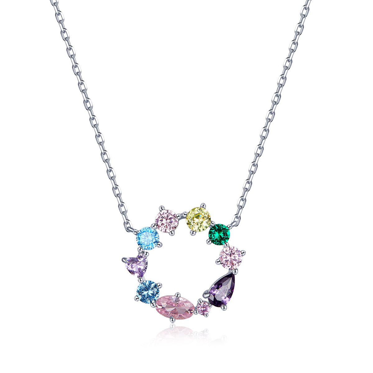 Rainbow Gem Circle Necklace