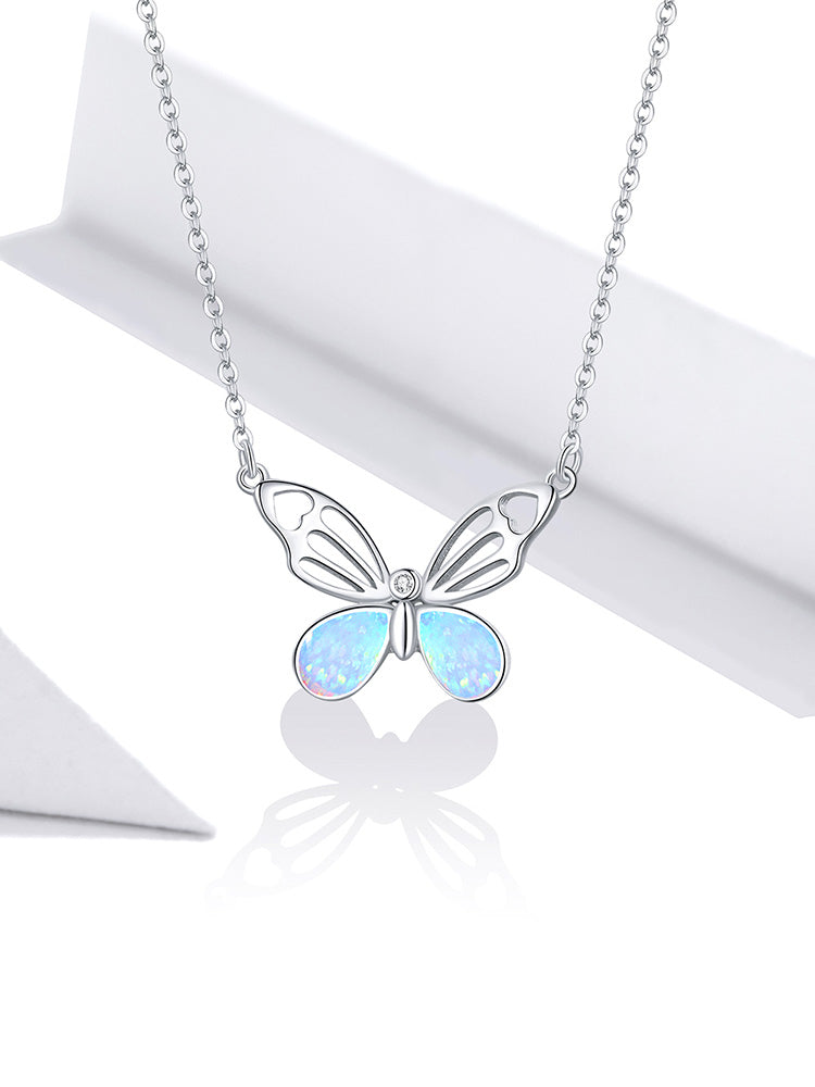 Opal Butterfly Pendant Necklace
