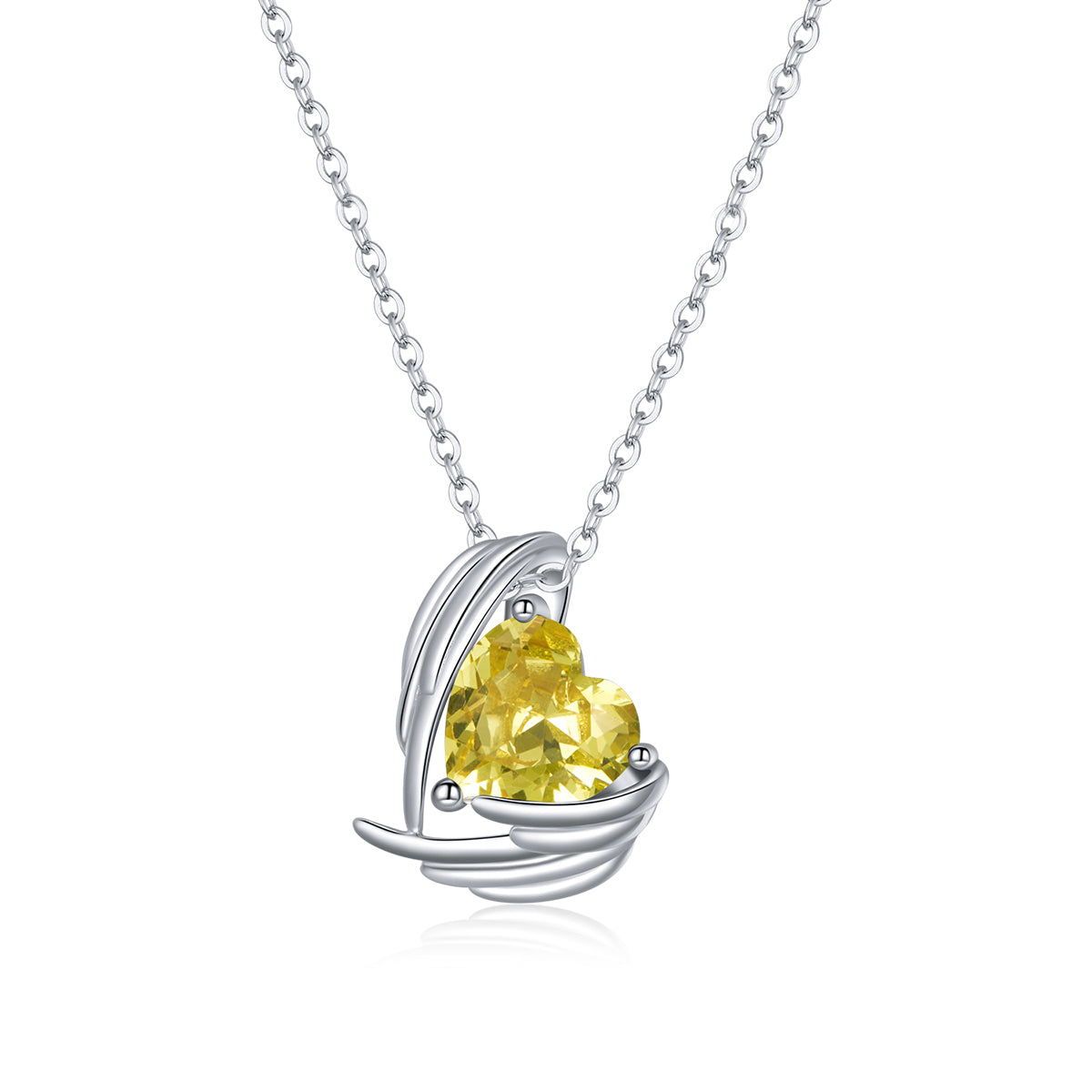 Yellow Heart Angel Wing Necklace