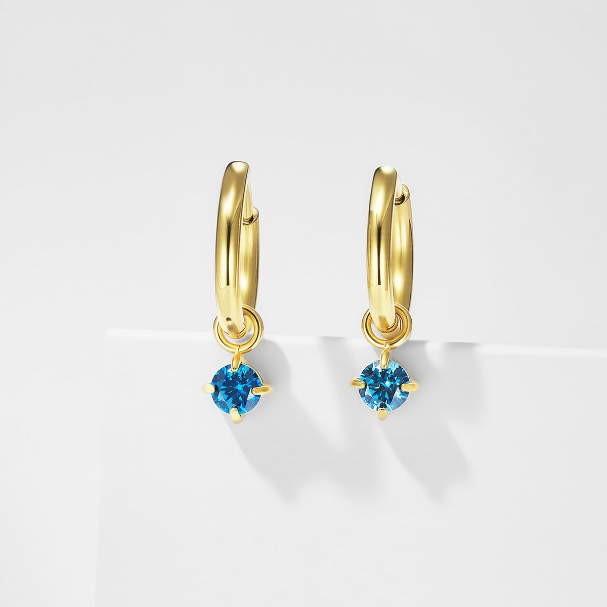Blue Gem Drop Hoop Earrings