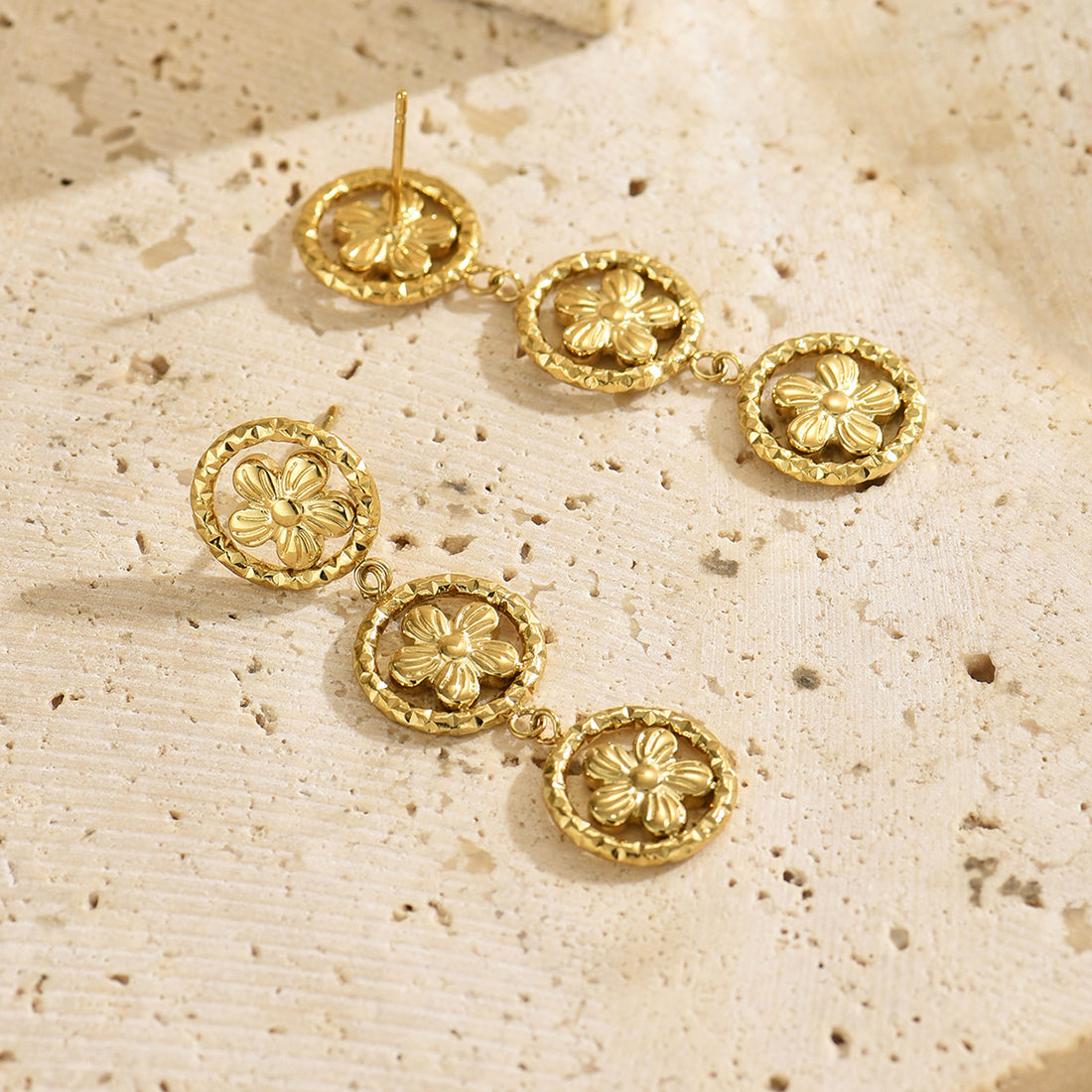 Textured Floral Double Drop Earrings