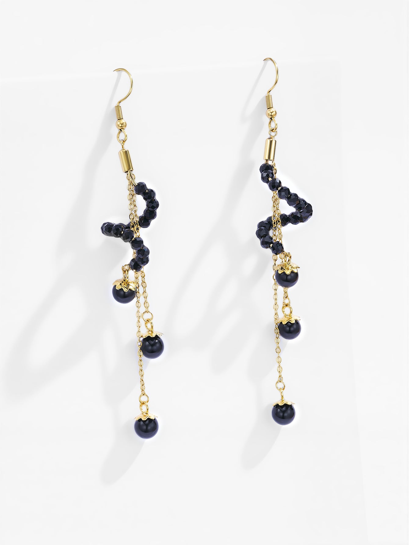 Black Beaded Spiral Dangle Earrings