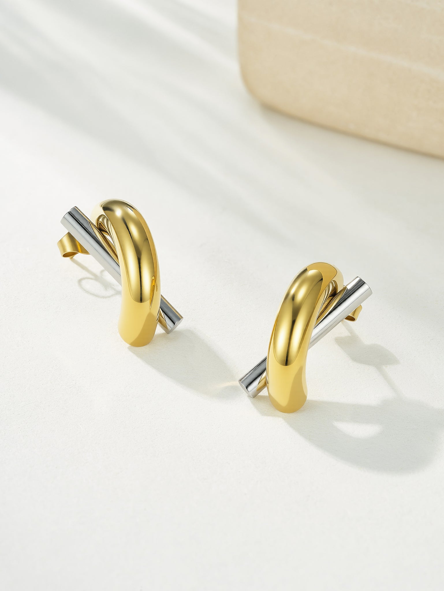 Gold and Silver Bar Hoop Earrings